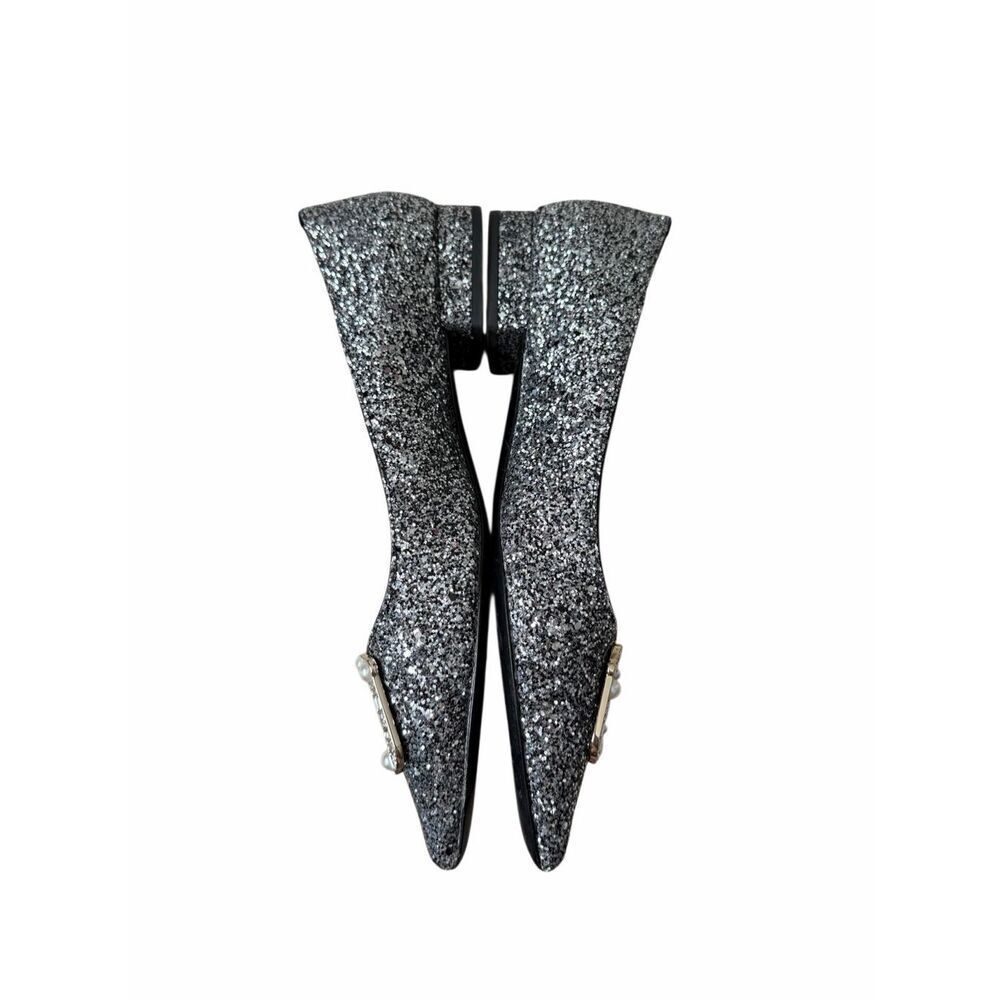 Kate Spade Buckle Up Glitter Flats Black Silver 10.5 Point Toe - Picture 3 of 9